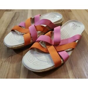 Crocs Edie Stretch Sandals Womens 10 Pink Orange Slides Criss Cross Straps‎